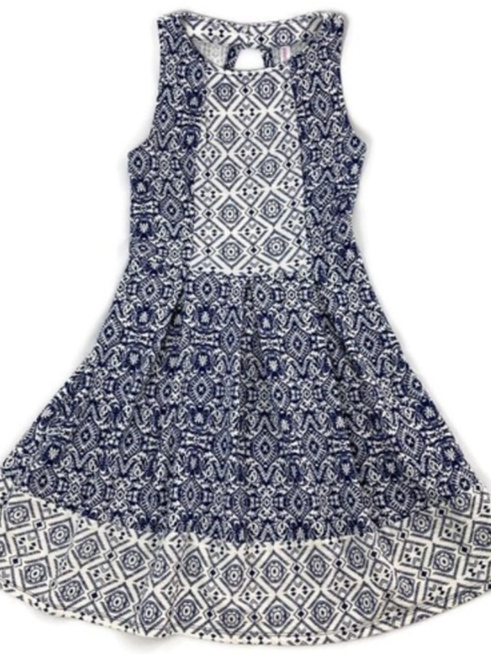 Navy and White Printed Midi Dress